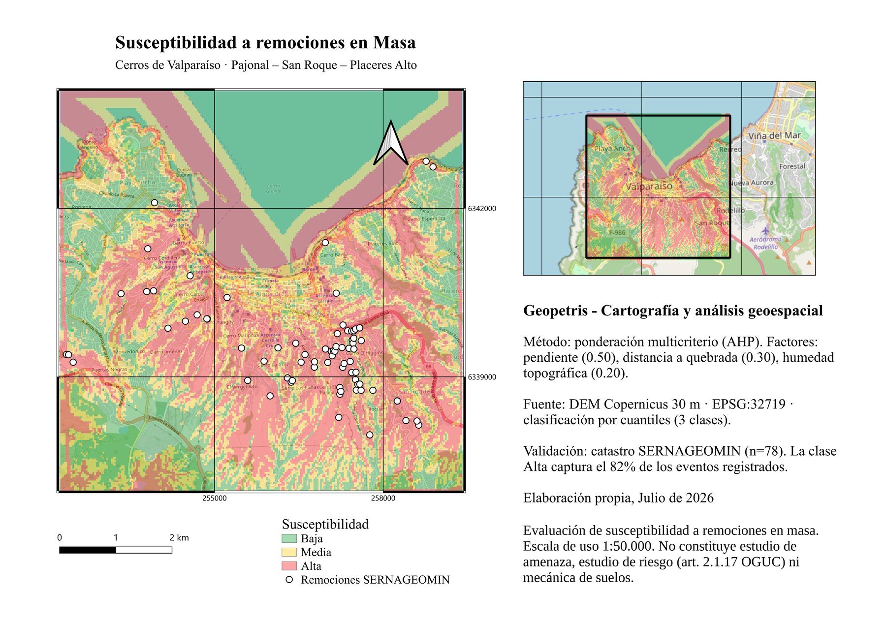 Lámina del estudio de susceptibilidad de los cerros de Valparaíso